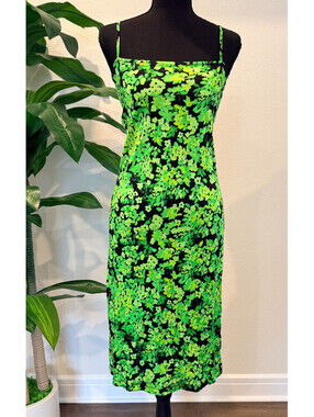 Stine Goya Ibi Ditsy Green Floral Strappy Bodycon Slip Dress - Size Small